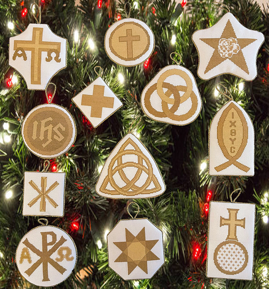 image of various Chrismons created for the church Christmas tree.